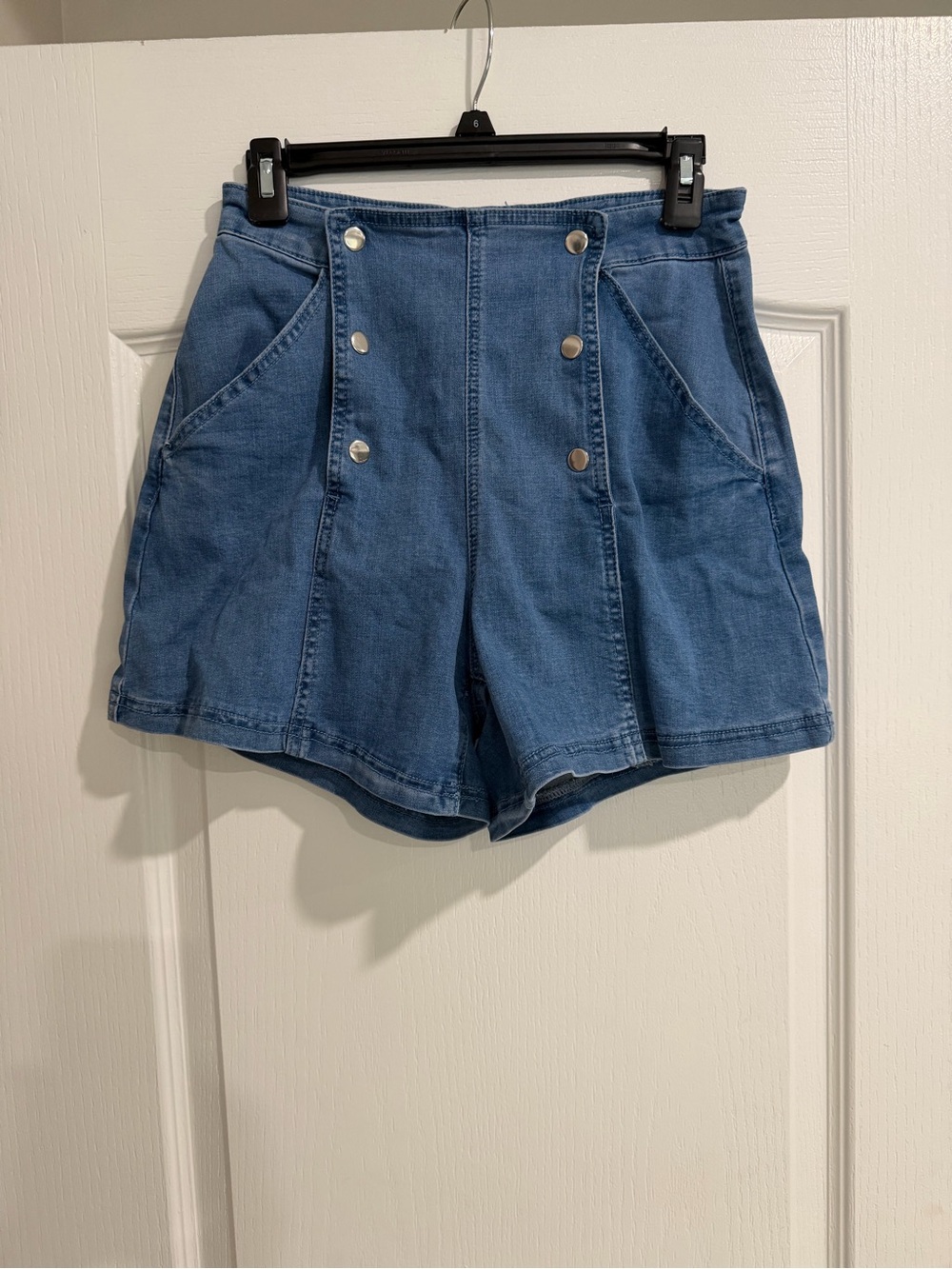 High-Waist Denim Sailor Shorts - Blue
